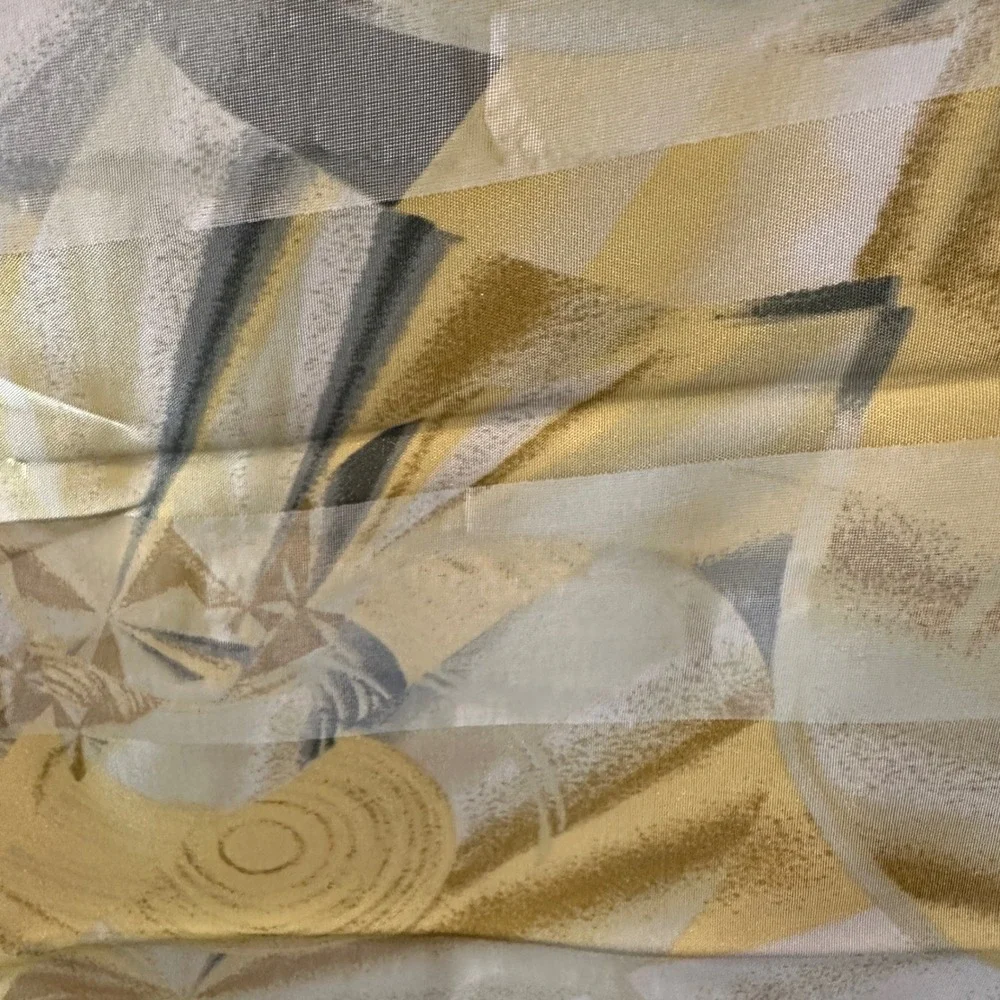 Vintage Abstract Geometric Scarf‎ Yellow Gold Grey Satin Chiffon Stripe 19in